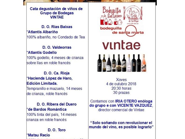 ACTIVIDADES CULTURAIS BODEGUILLA, CATA GRUPO VINTAE